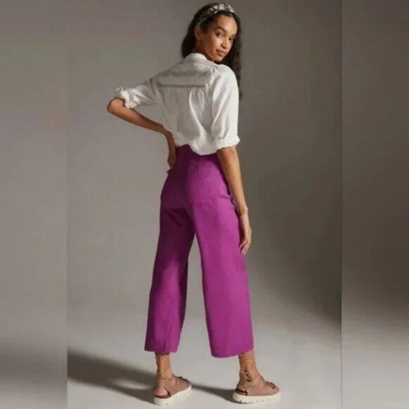 Maeve The Colette Cropped Wide Leg Vintage Inspired Linen Purple Pants Size 23 - Picture 2 of 10